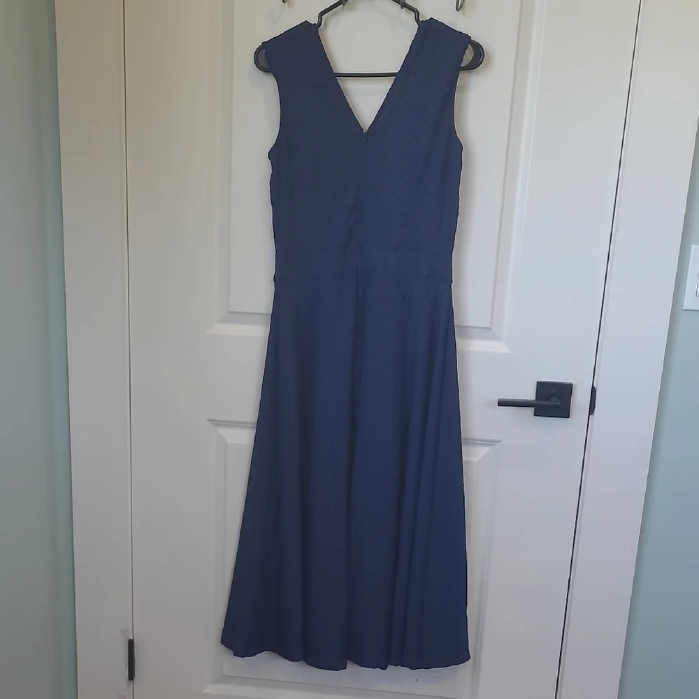 Bettie Page Navy Blue Cocktail Midi Dress - Picture 3 of 6